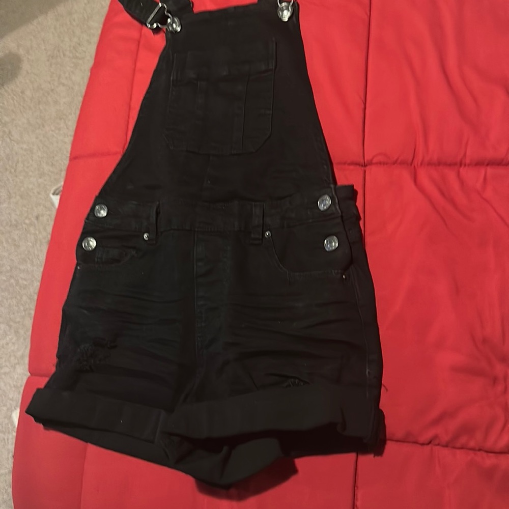 Jean short overalls, black